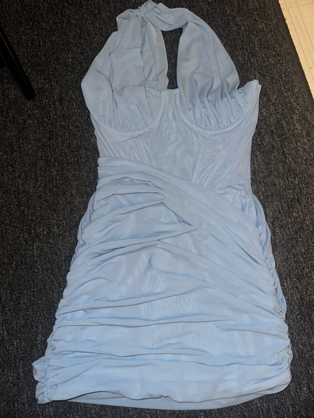 House of CB Clementine One-Shoulder Light Baby Blue Ruched Bodycon Dress Medium - Picture 2 of 8